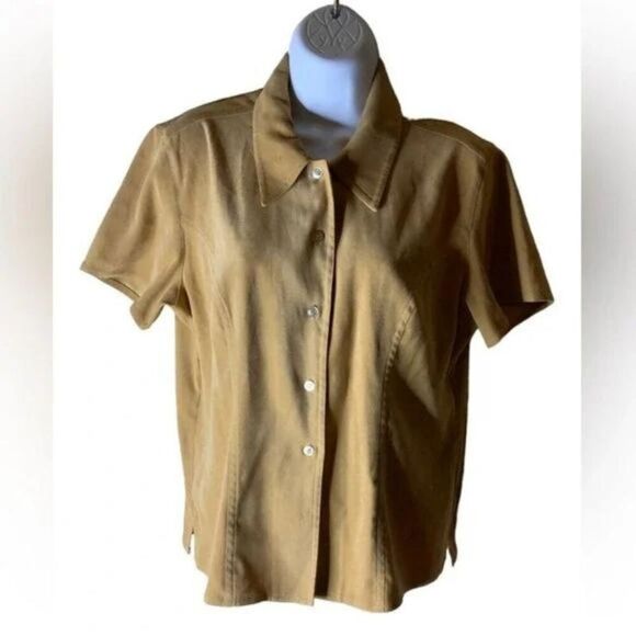 Vintage Talbots Petite Tops Shirt Women's Size Small Stretch Button Front Beige - Picture 1 of 7